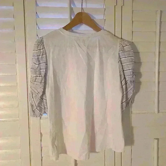 NWOT Rebecca Taylor soft white cotton T shirt with puffy sleeves in blue… - Picture 8 of 11